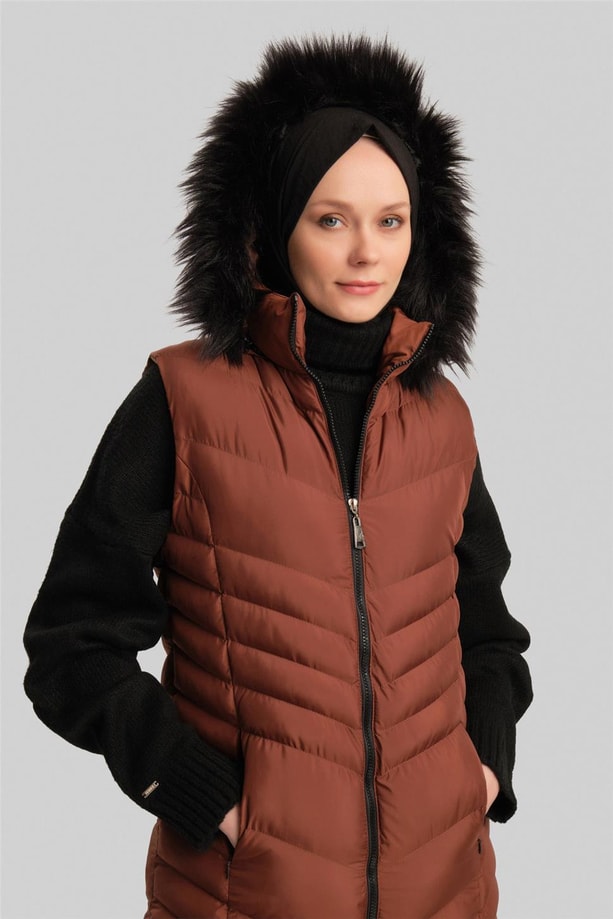 Armine Kapitone Mont 23Kd8305 Kahverengi