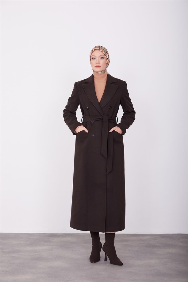 Armine vatkalı blazer manto 23K8604 Kahverengi