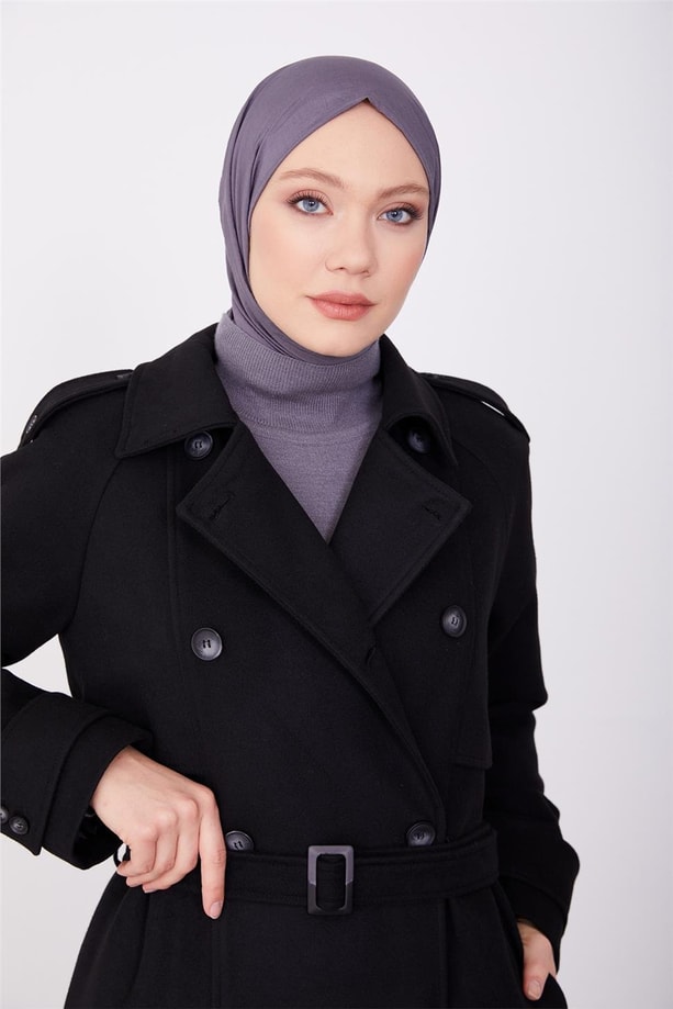 Armine  Seyyar Apoletli Tam Kruvaze Manto 23K8613 Siyah