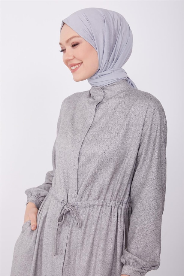 Bütün yakalı beli tünelli elbise 23K9700 Gri