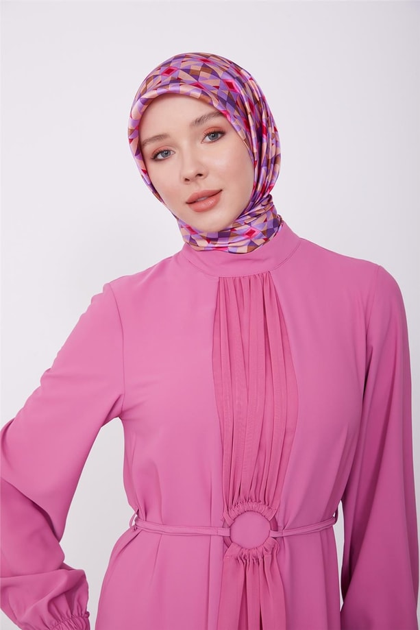 Beli toka detaylı elbise 23K9704 Menekşe