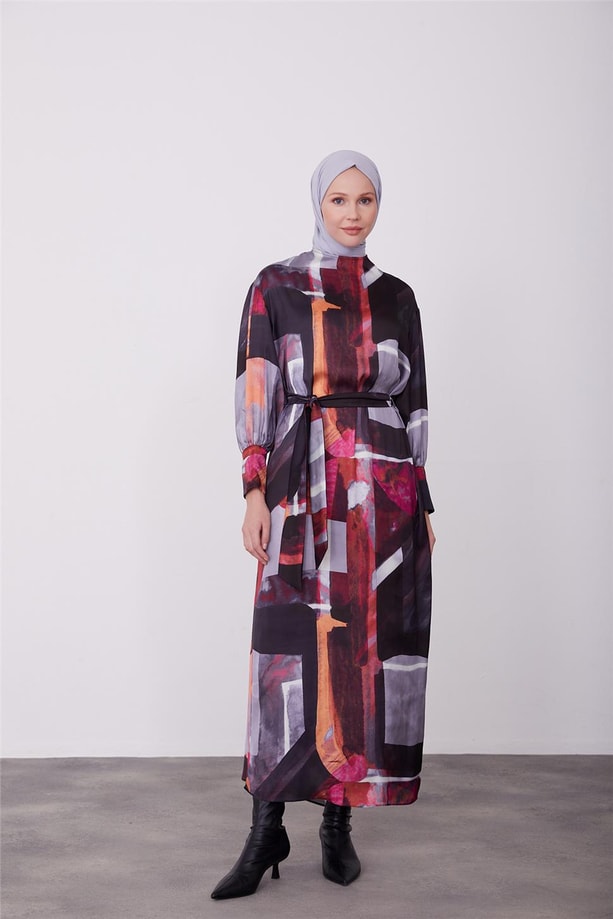 Armine Desenli Elbise 23K9714 Antrasit