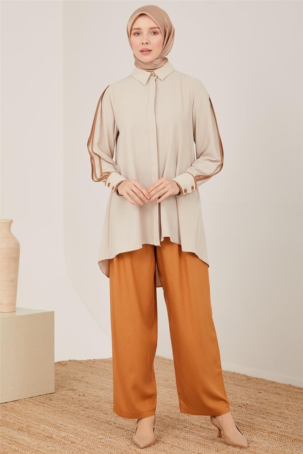 Armine Kemeri Piliseli Bol Viskon Pantolon 23Y2421 Çikolata