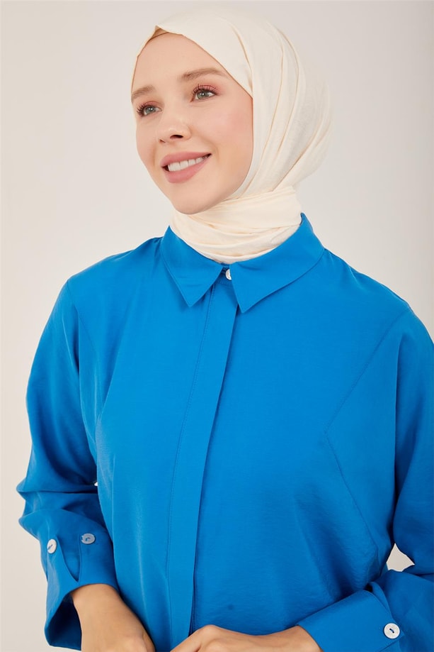 Armine Manşeti Katlanabilen Modal Gömlek 23Y3341 Kobalt