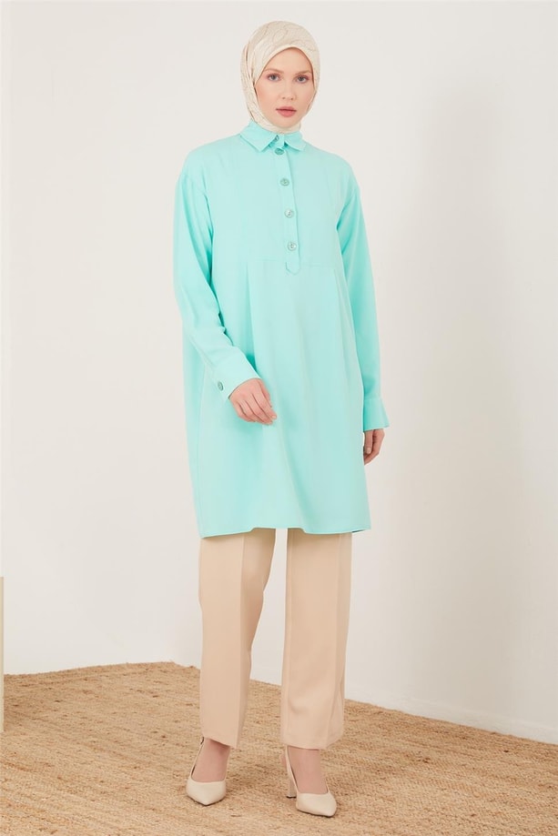 Armine Önü Kırmalı Araboy Tunik 23Y Deniz Köpüğü