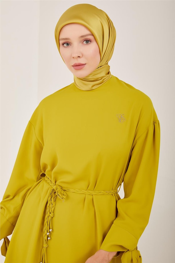 Armine Korgonu Örgü Detaylı Nakışlı Tunik 23Y4437 Fıstık