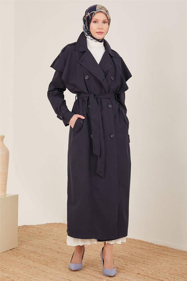 Armine Rüzgarlığı Volanlı Trenchcoat 23Y8300 Lacivert