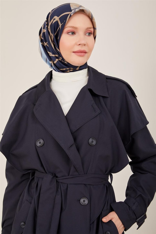 Armine Rüzgarlığı Volanlı Trenchcoat 23Y8300 Lacivert