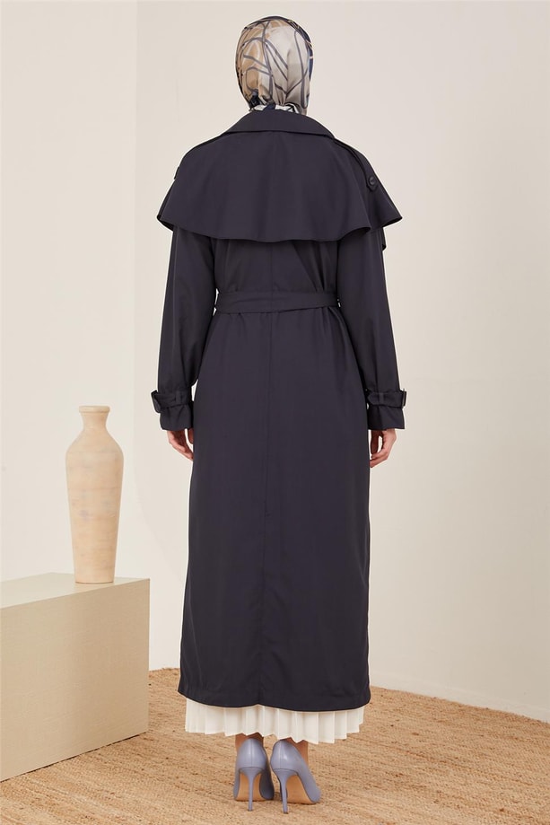 Armine Rüzgarlığı Volanlı Trenchcoat 23Y8300 Lacivert