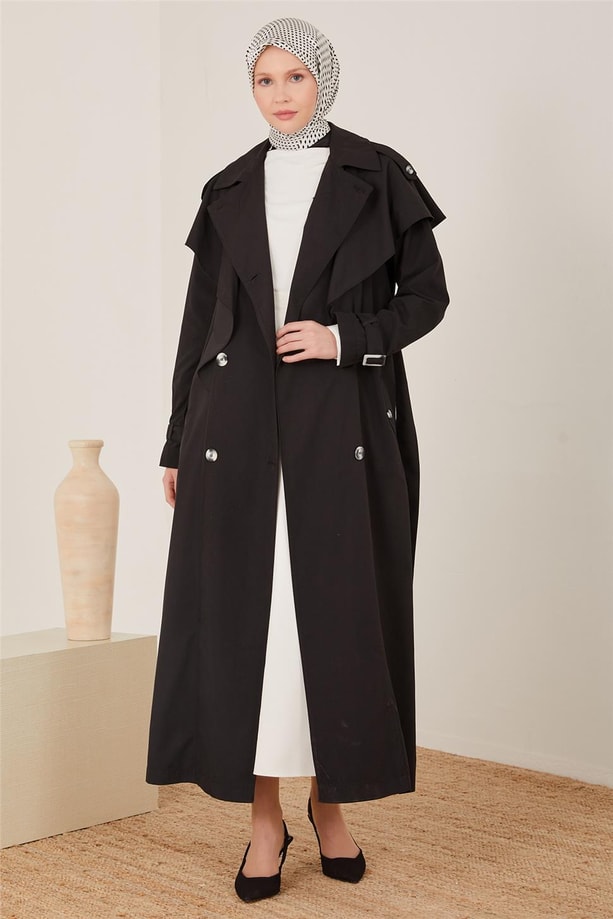Armine Rüzgarlığı Volanlı Trenchcoat 23Y8300 Siyah