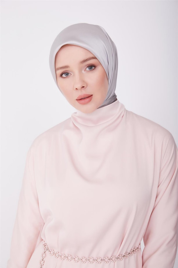Armine 2 Kuşaklı Degaje Yaka Abiye Elbise 23Y9611 Pudra