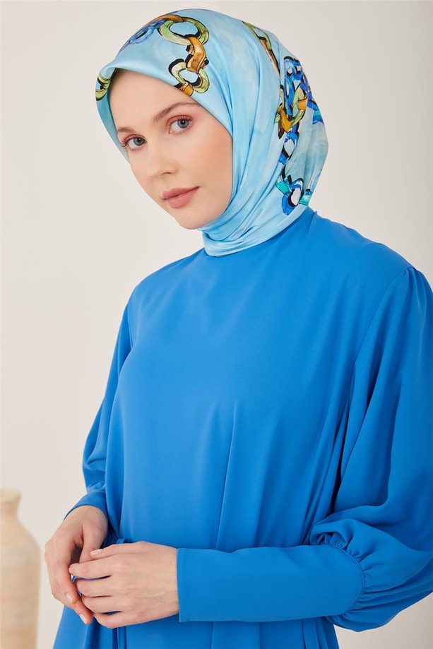Armine Uzun Manşetli Bağ Ucu İşlemeli Elbise 23Y9647 Kobalt