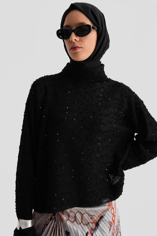 Pullu Kazak 24K3608 Siyah