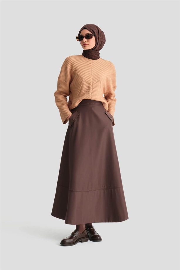 Armine Örme Çizgi Efektli Kazak 24K3616 Camel