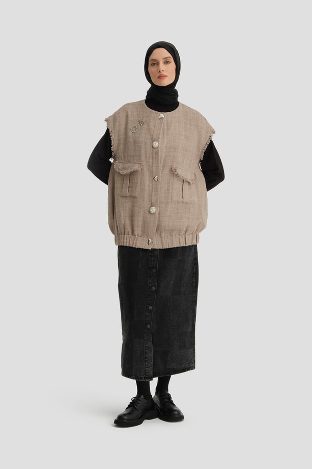 Armine Tüvit, Broşlu Yelek 24K4205 Vizon