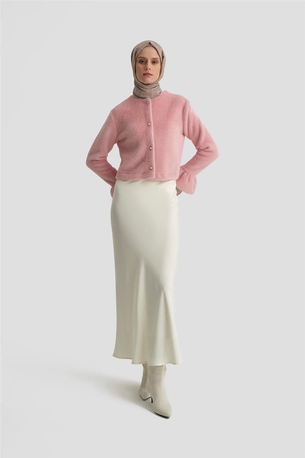 Armine Balon Manşetli Tüylü Hırka 24K5603 Pembe