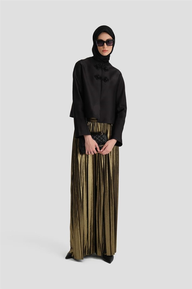 Armine Saten Crop Ceket 24K5700 Siyah