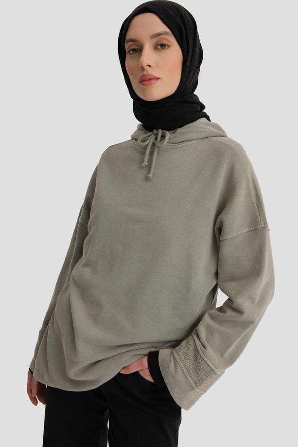 Armine Yıkama Efektli Sweat 24KD6804 Vizon