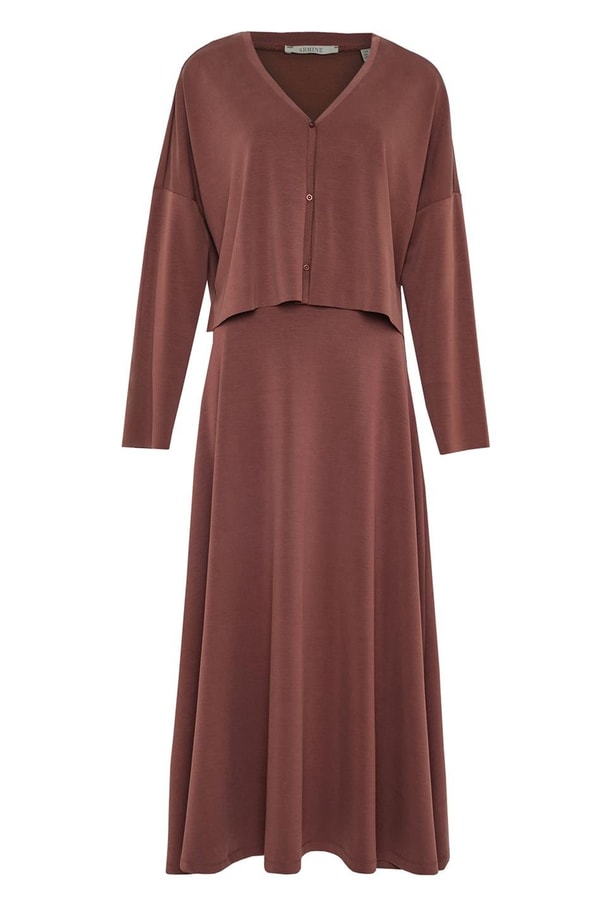 Armine Örme Hırkalı Takım 24KD6816 Kızıl Kahve