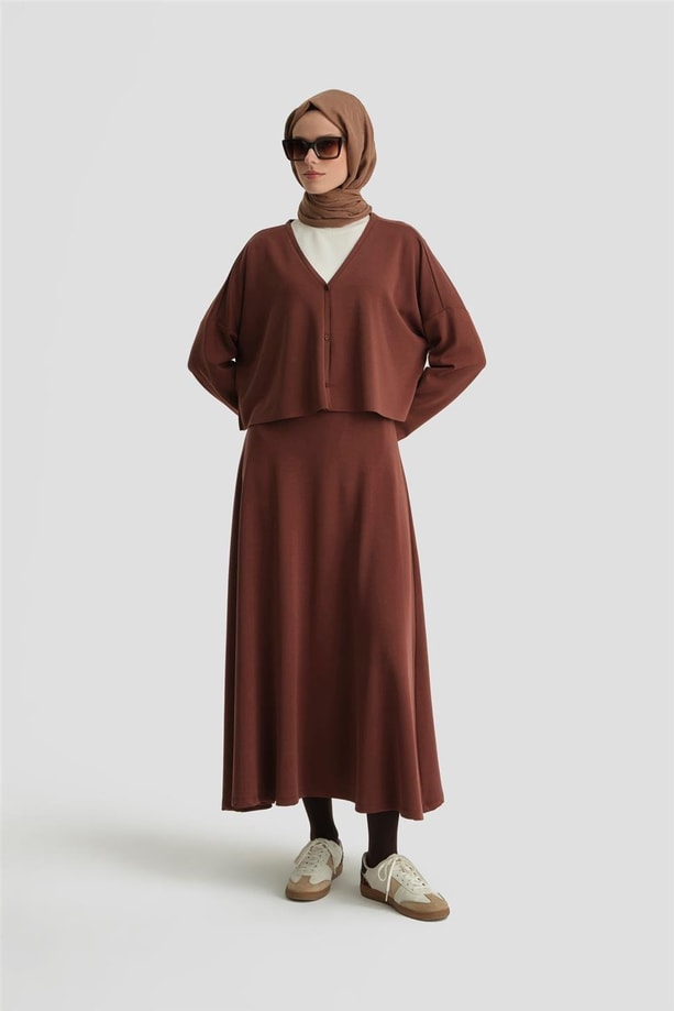 Armine Örme Hırkalı Takım 24KD6816 Kızıl Kahve