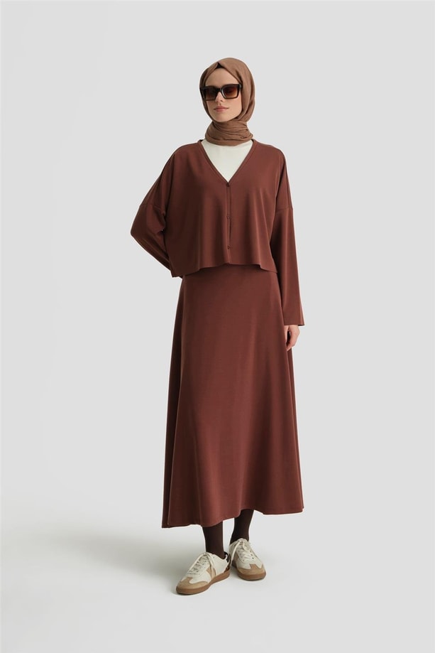 Armine Örme Hırkalı Takım 24KD6816 Kızıl Kahve