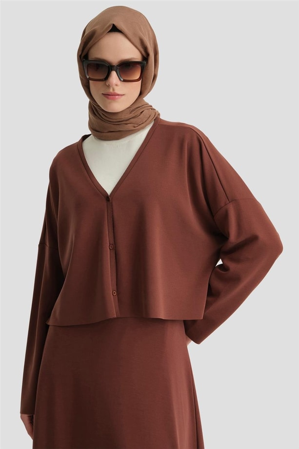 Armine Örme Hırkalı Takım 24KD6816 Kızıl Kahve