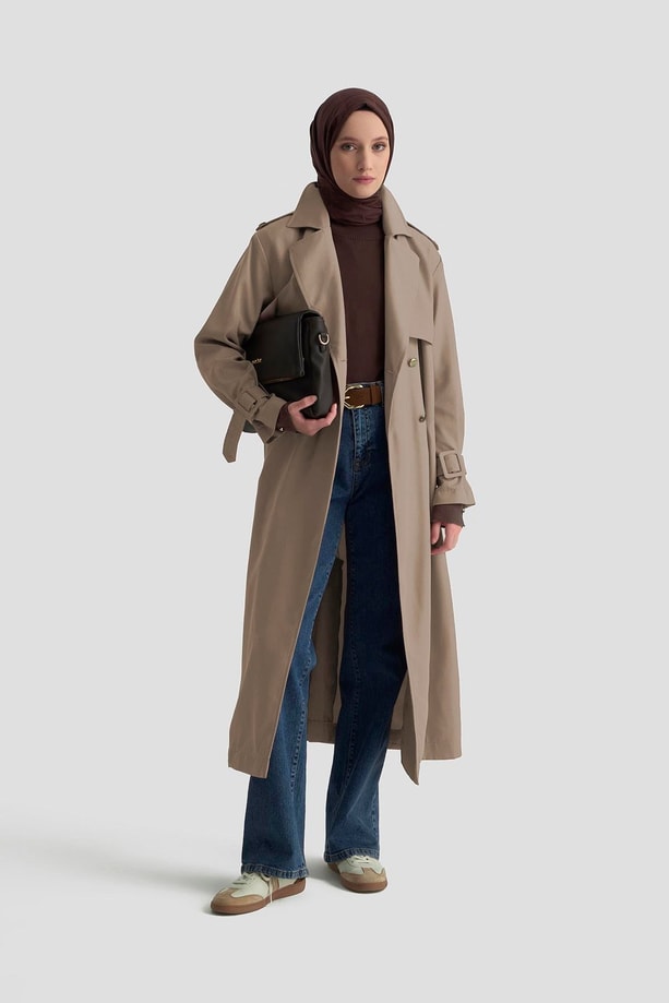 Armine Gold Düğmeli Trençkot 25KTD709 Bej