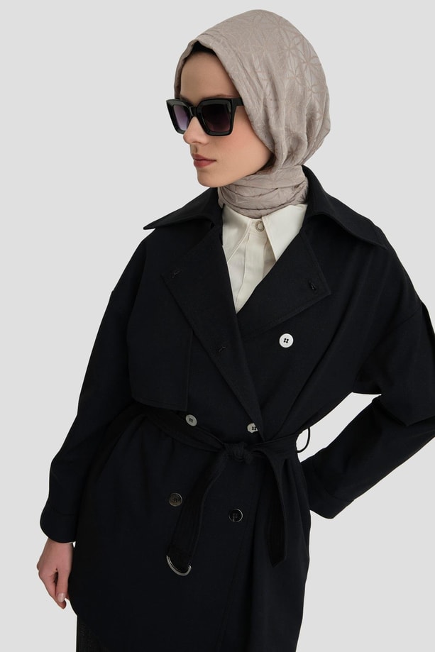 Armine Bağlamalı Trenç Kap 24K7520 Siyah