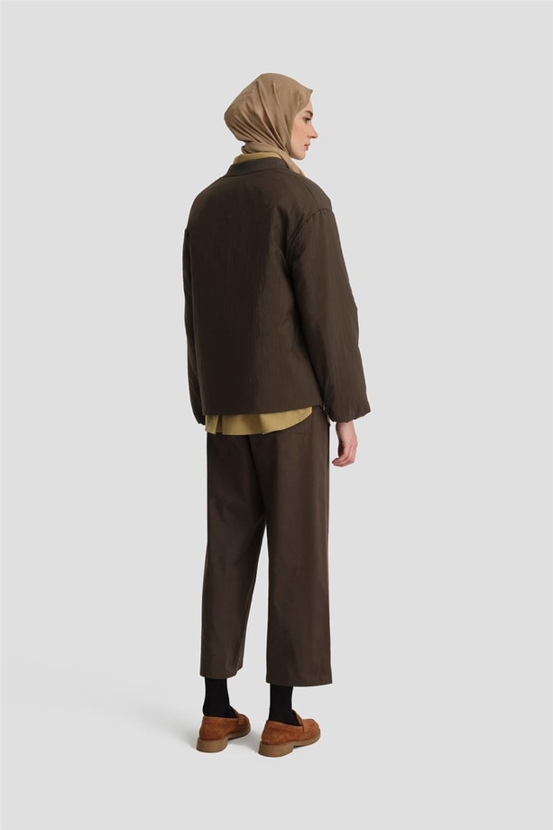 Armine Yaka Ribanalı Kapitone Mont 24KD7522 Haki