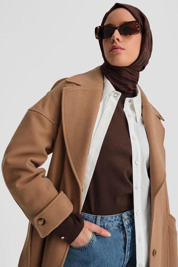 Armine Kup Kesikli Manto 24K8107 Camel