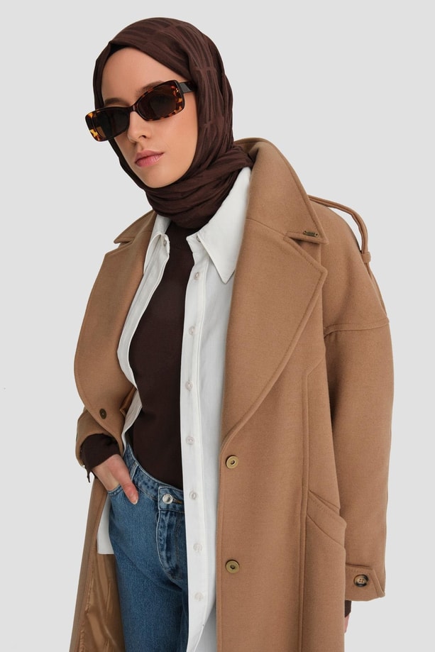 Armine Kup Kesikli Manto 24K8107 Camel