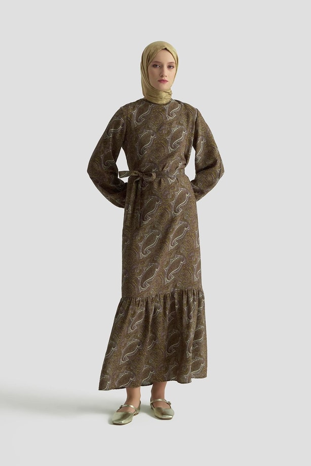 Armine Trend Elbise 25YT906 yağ yeşili