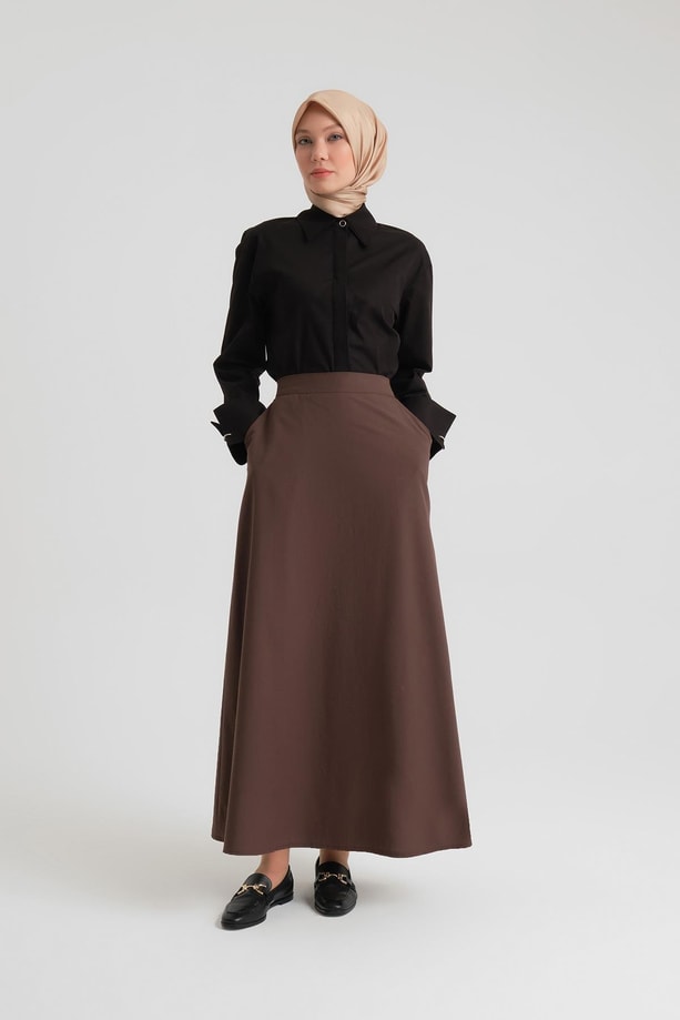Armine Arkası Lastikli Basic Etek 24Y1617 Acı Kahve