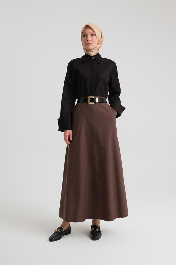 Armine Arkası Lastikli Basic Etek 24Y1617 Acı Kahve