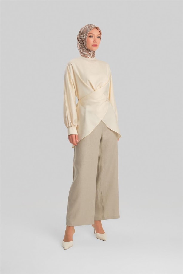 Armine Bol Keten Pantolon 24Y2625 Vizon