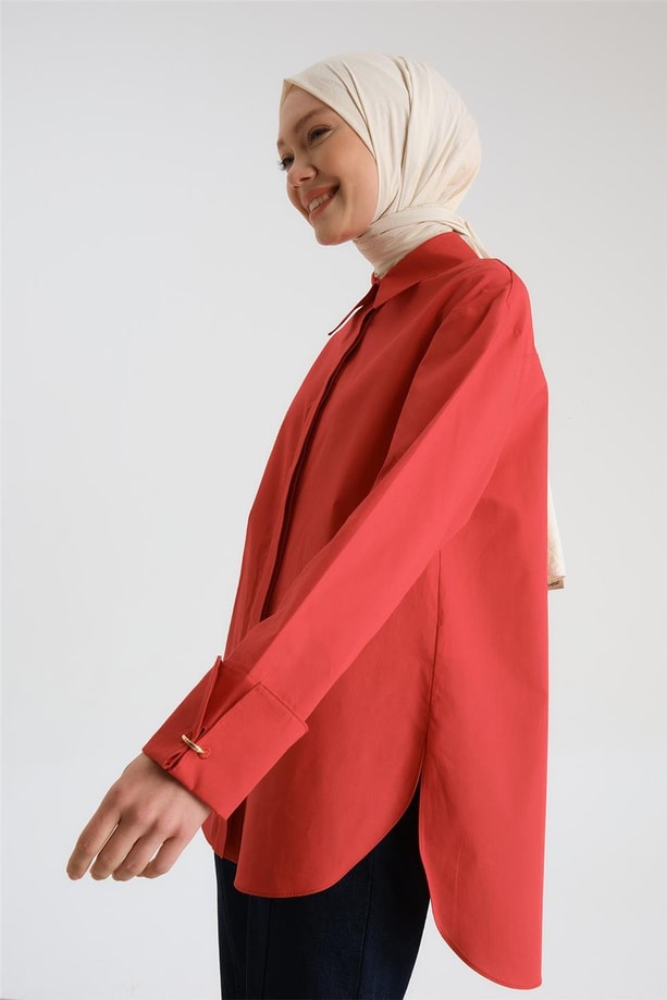 Armine Manşeti Halkalı Oversize Gömlek 24Y3520 Kiraz