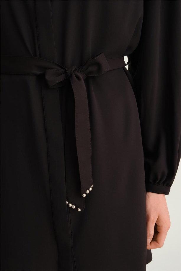 Armine Üçgen Robalı Kuşaklı Tunik 24Y4007 Siyah