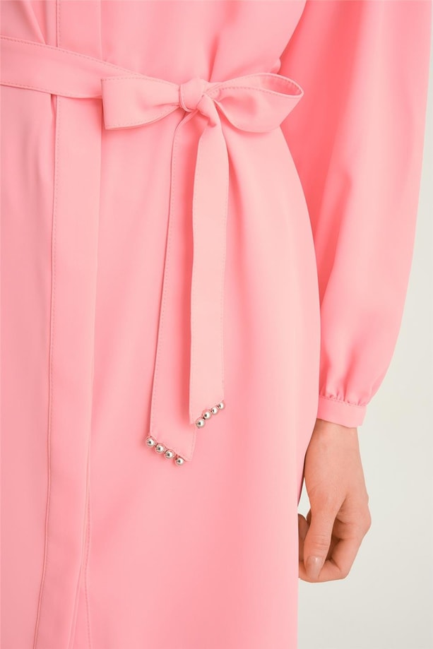 Armine Üçgen Robalı Kuşaklı Tunik 24Y4007 Şeker Pembe