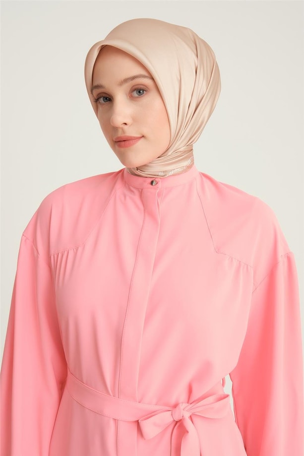 Armine Üçgen Robalı Kuşaklı Tunik 24Y4007 Şeker Pembe