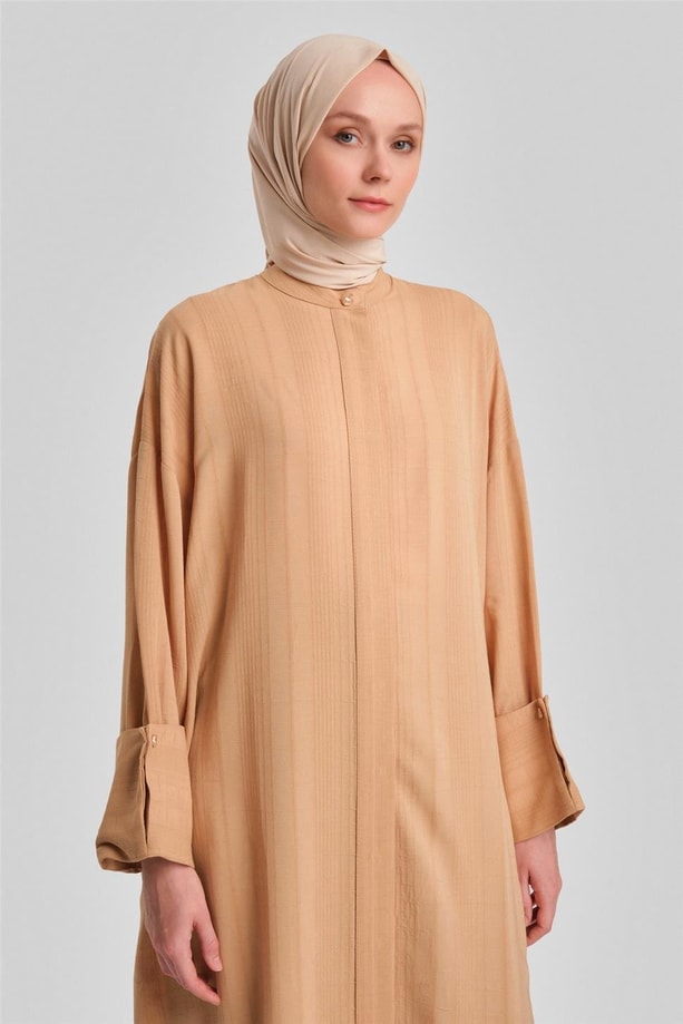 Armine Çizgi Efektli Tunik Elbise 24Y4104 Camel