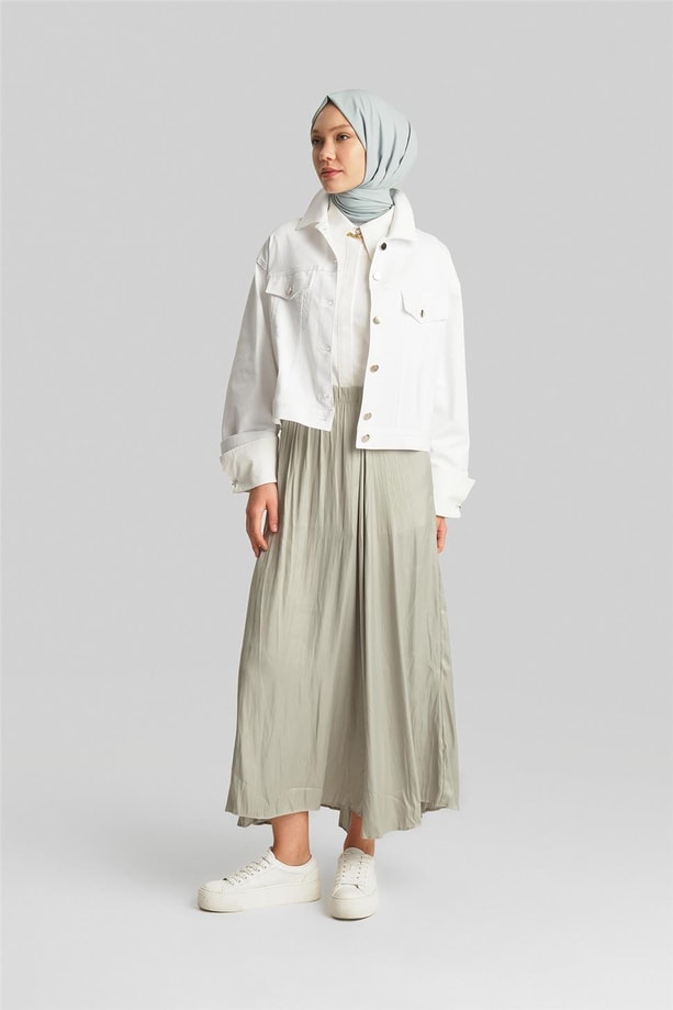 Armine Kırışık Görünümlü Pileli Etek 24YD5601 Haki