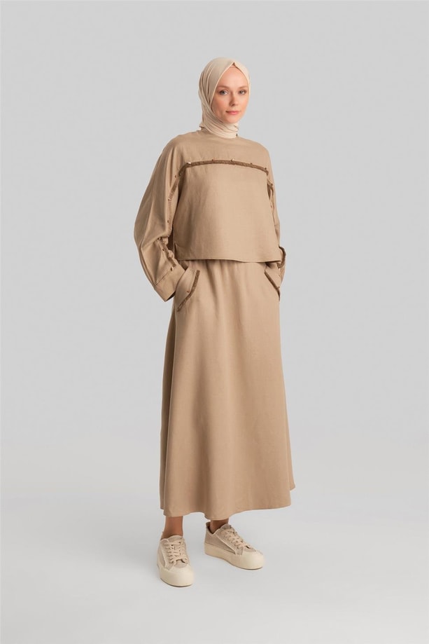 Armine Deniz Kabuklu Viskon Keten Takım 24Y6824 Bej