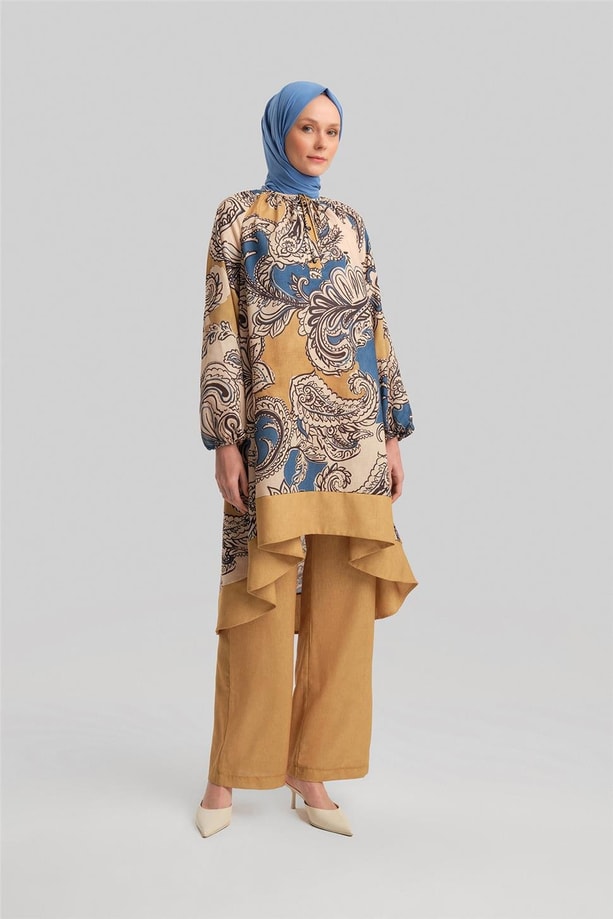 Armine Pantolonlu Desenli Takım 24Y6834 Safran