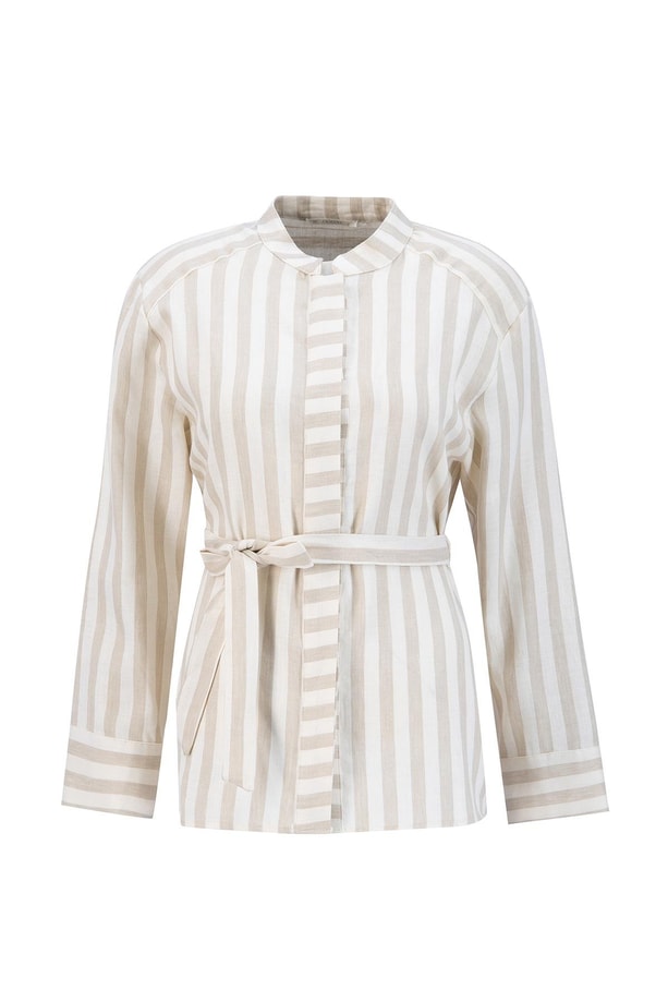 Armine Kalın Çizgili Pamuk Takım 24K6853 Bej