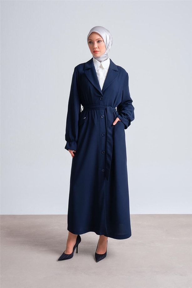 Armine Bileği Lastikli Pardesü 24Y8703 Lacivert