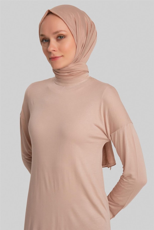 Armine Uzun Kol İçlik Elbise ORTD9042 Bej
