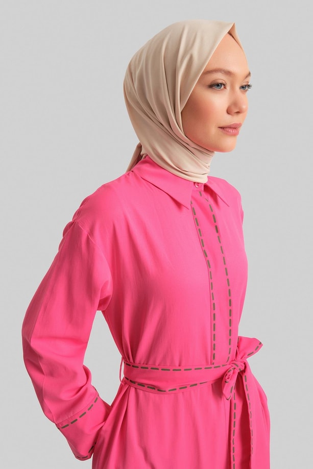 Armine Dikiş Efektli Bağlamalı Elbise 24Y9809 Orkide