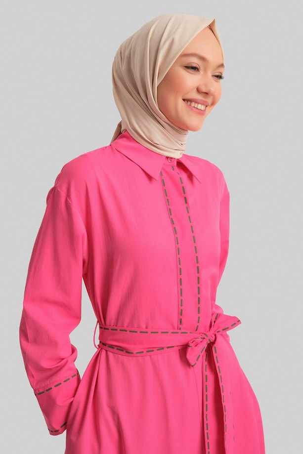 Armine Dikiş Efektli Bağlamalı Elbise 24Y9809 Orkide