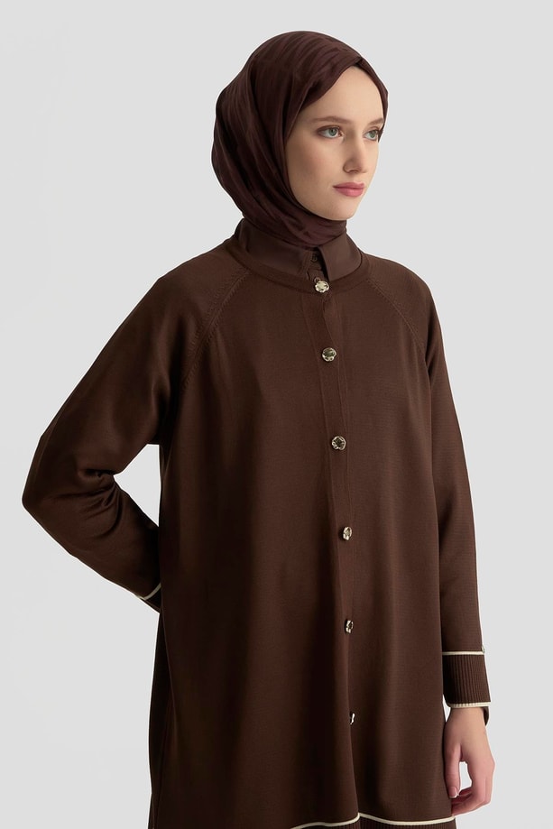 Armine Trend Çizgi Detaylı Triko Hırka 25KTD4123 Acı Kahve