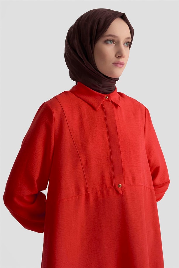 Armine Etek Ucu Volanlı Tunik 25KD1002 Kiremit